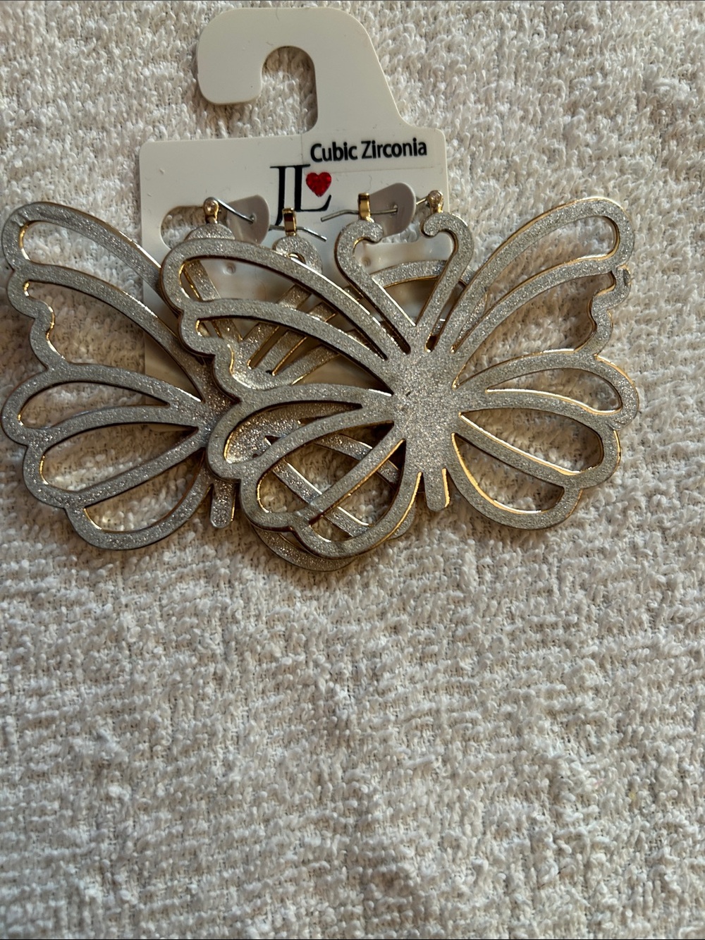 Cubic Zirconia Silver Butterfly Drop Earrings